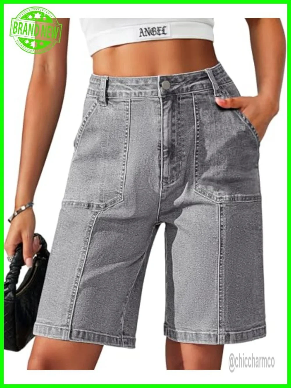 Women's Bermuda Shorts Denim Stretchy Cotton Jorts with Pockets Casual Relaxed
